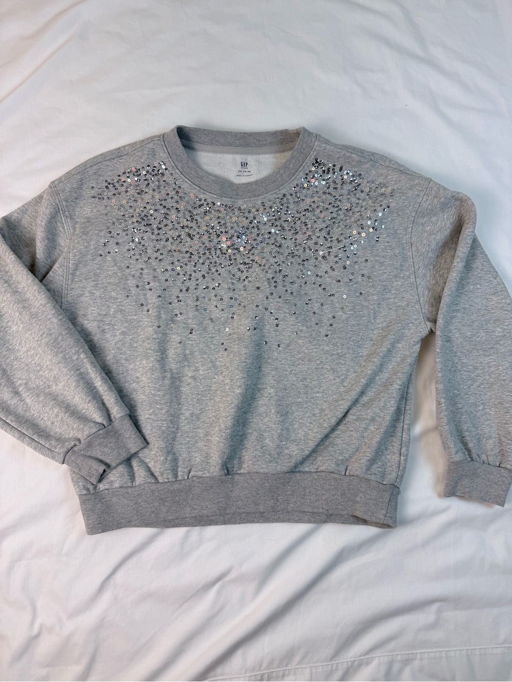 Girls Gap Youth Gray Embellished Sequin Crewneck Sweater Sz 14-16